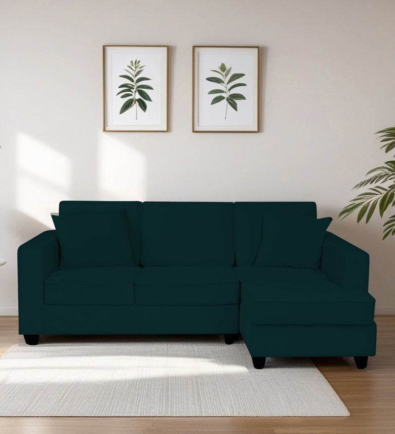 Aristocrat Velvet RHS 5 Seater Sectional Sofa in Emerald Green Colour