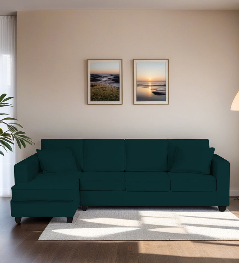 Aristocrat Velvet LHS 6 Seater Sectional Sofa in Emerald Green Colour