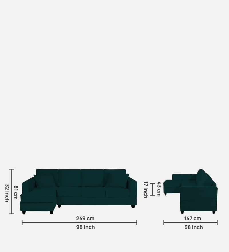 Aristocrat Velvet LHS 6 Seater Sectional Sofa in Emerald Green Colour