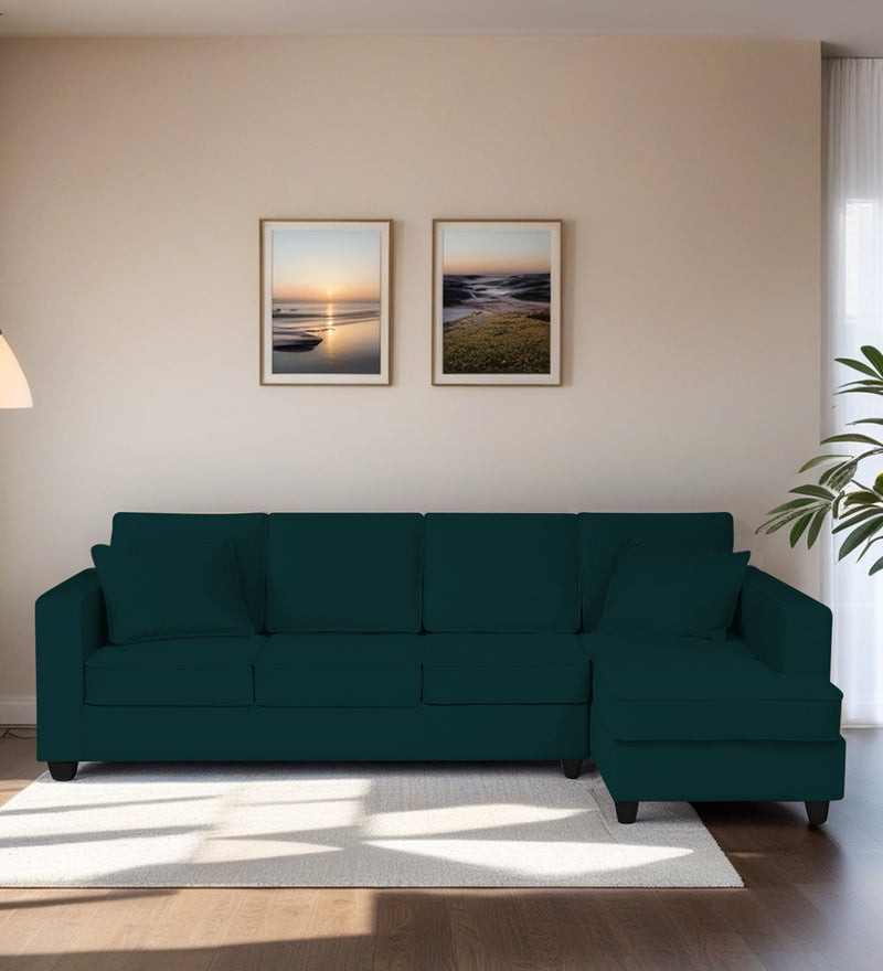 Aristocrat Velvet RHS 6 Seater Sectional Sofa in Emerald Green Colour