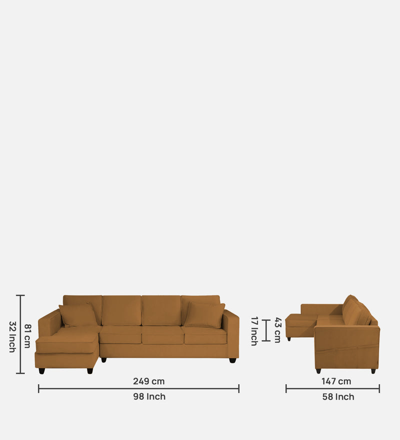Aristocrat Velvet LHS 6 Seater Sectional Sofa in Mocha Colour
