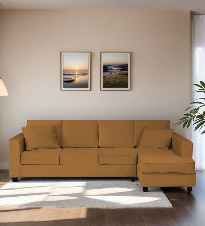 Aristocrat Velvet RHS 6 Seater Sectional Sofa in Mocha Colour