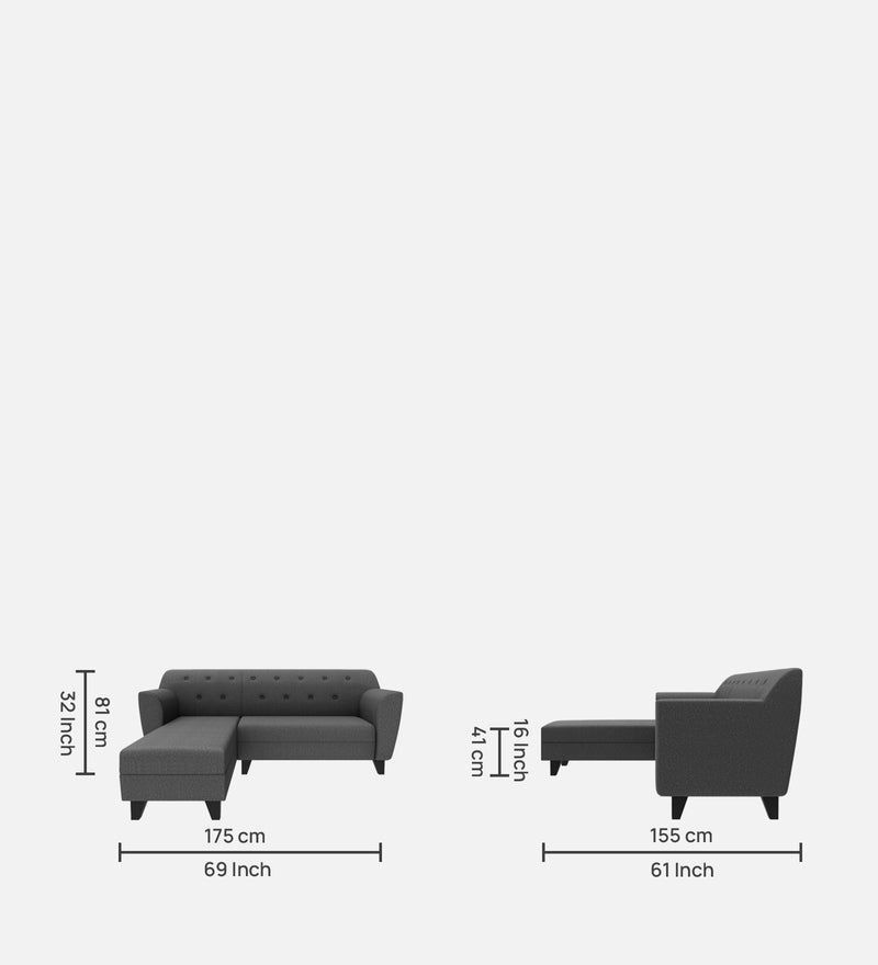 Bali Fabric 5 Seater Sectional Sofa (Left Hand Side) Grey