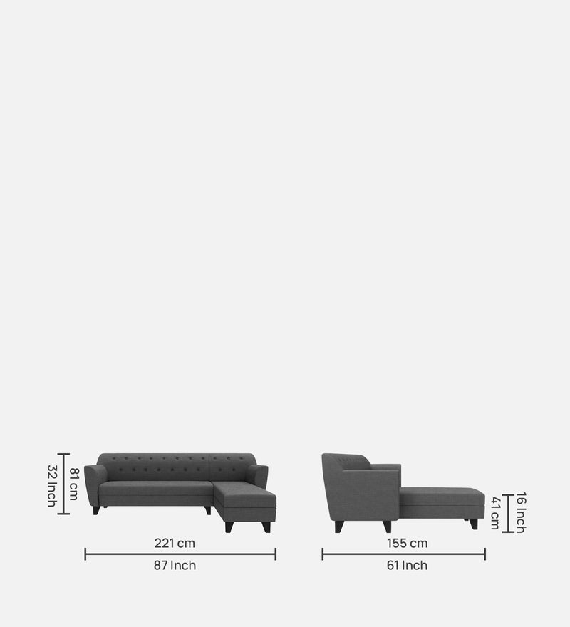 Bali Fabric 6 Seater Sectional Sofa (Right Hand Side) Grey