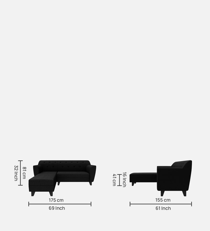 Bali Fabric 5 Seater Sectional Sofa (Left Hand Side) Mystic Black