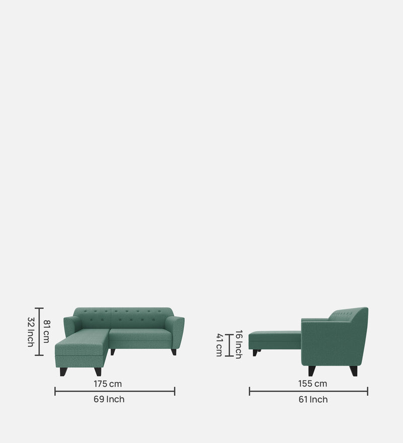 Bali Fabric 5 Seater Sectional Sofa (Left Hand Side) Imperial Green
