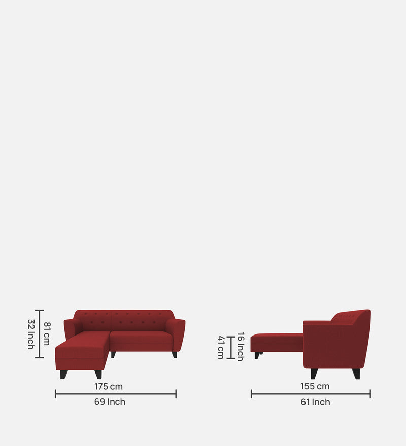 Bali Fabric 5 Seater Sectional Sofa (Left Hand Side) Red