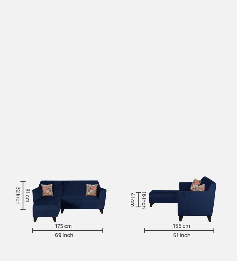Bali Fabric 5 Seater Sectional Sofa (Left Hand Side) Velvet Blue