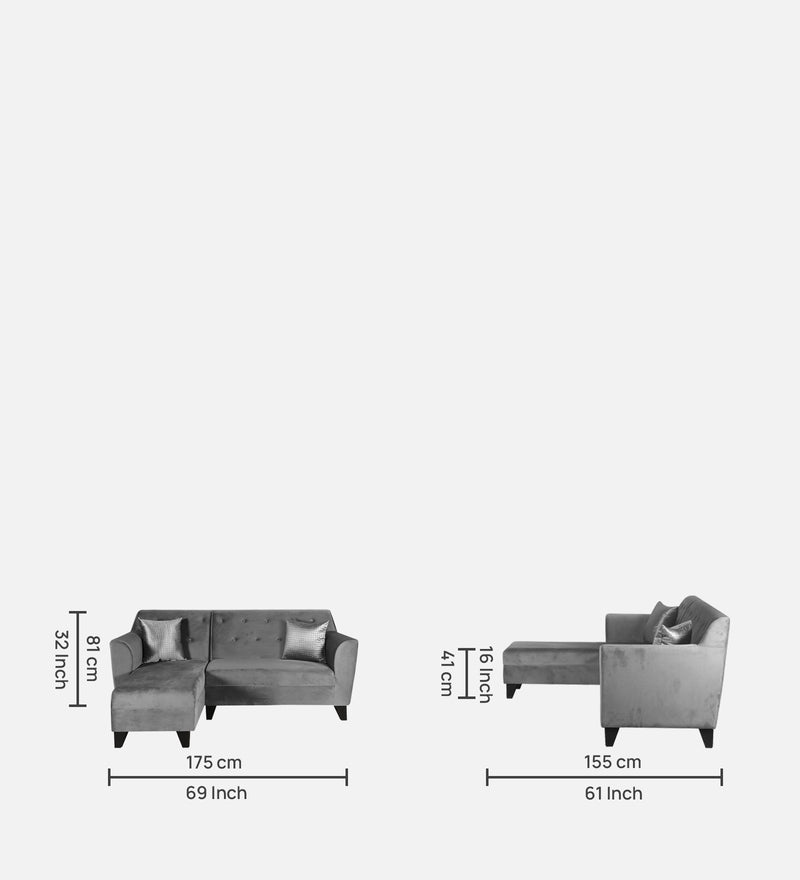 Bali Fabric 5 Seater Sectional Sofa (Left Hand Side) Velvet Grey