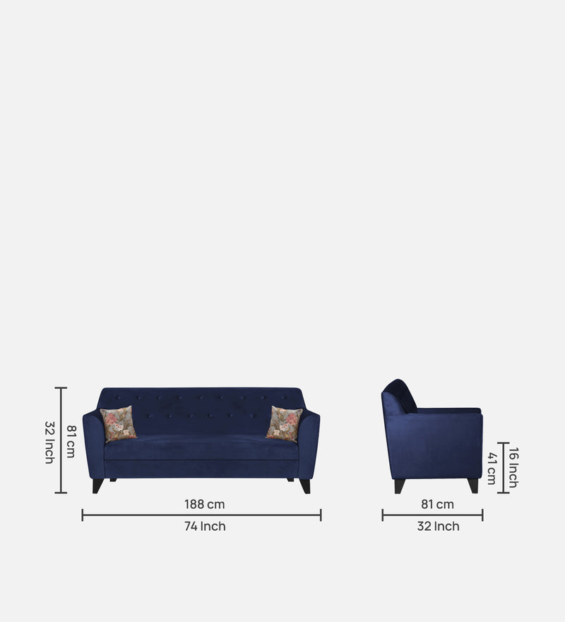 Bali Velvet 3 Seater Sofa In Blue Colour