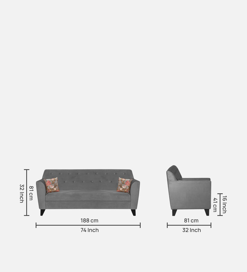 Bali Velvet 3 Seater Sofa In Grey Colour