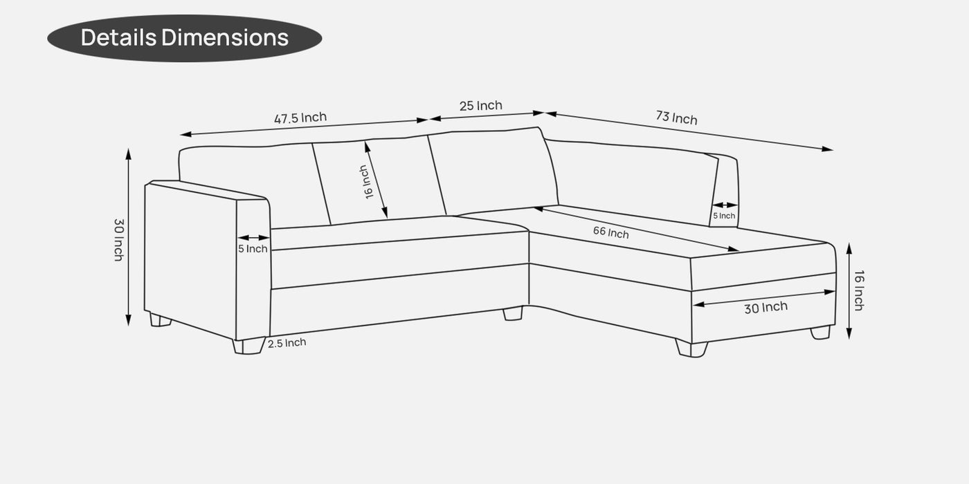 Bingo Fabric Sofa in 5 & 6 Seater in LHS & RHS Orientation