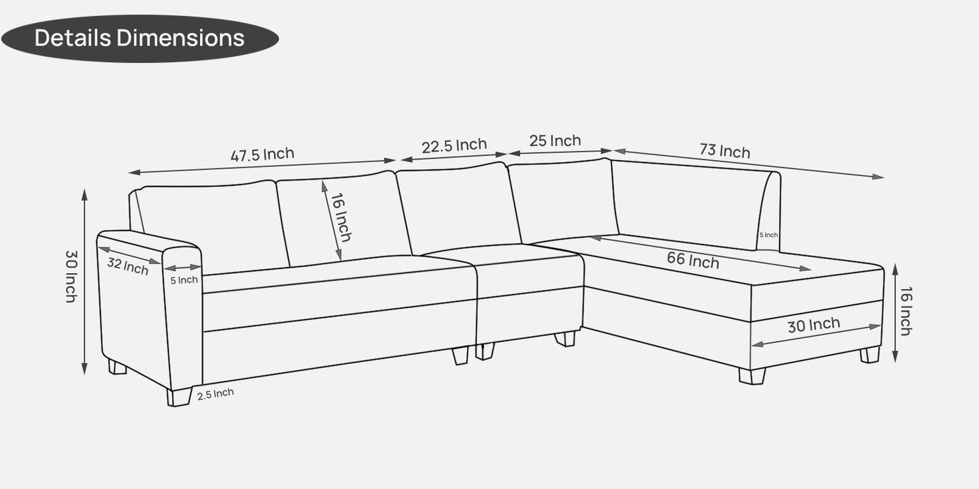 Bingo Fabric Sofa in 5 & 6 Seater in LHS & RHS Orientation