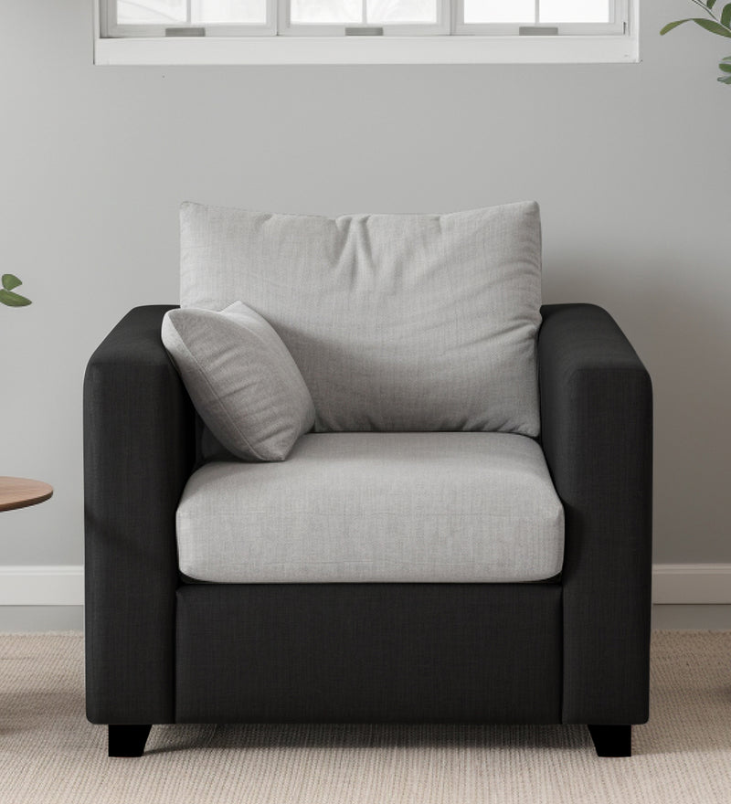 Bliss Fabric 1 Seater Sofa In Mystic Black & Velvet Grey Colour