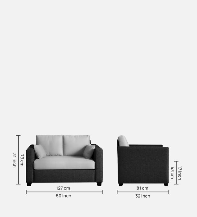 Bliss Fabric 2 Seater Sofa In Mystic Black & Velvet Grey Colour