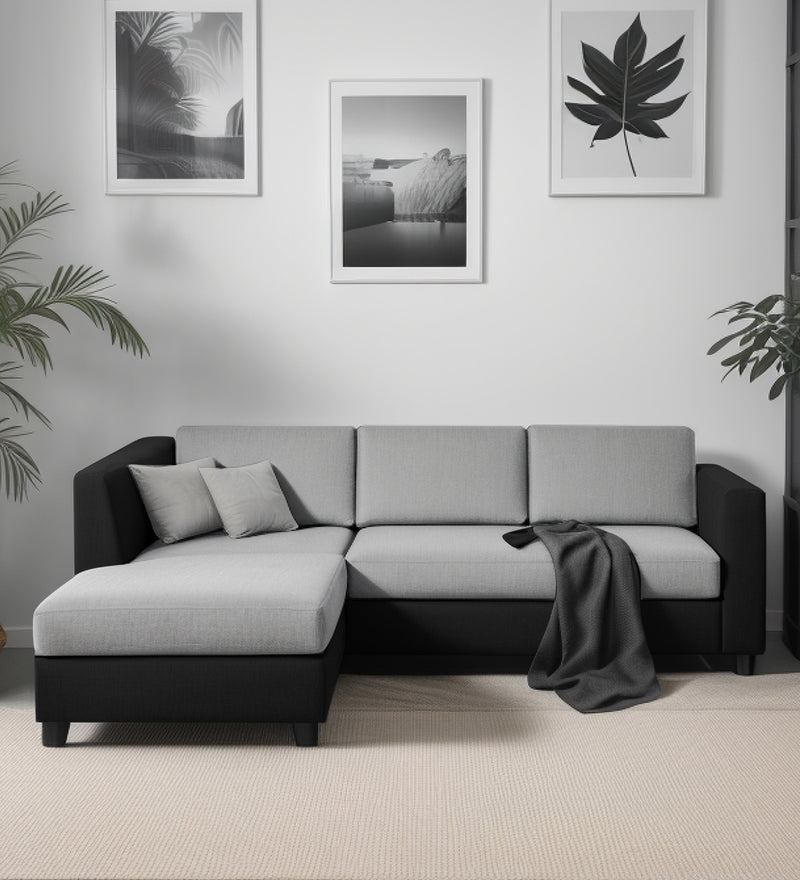 Bliss Fabric LHS 5 Seater Sectional Sofa In Mystic Black & Velvet Grey Colour