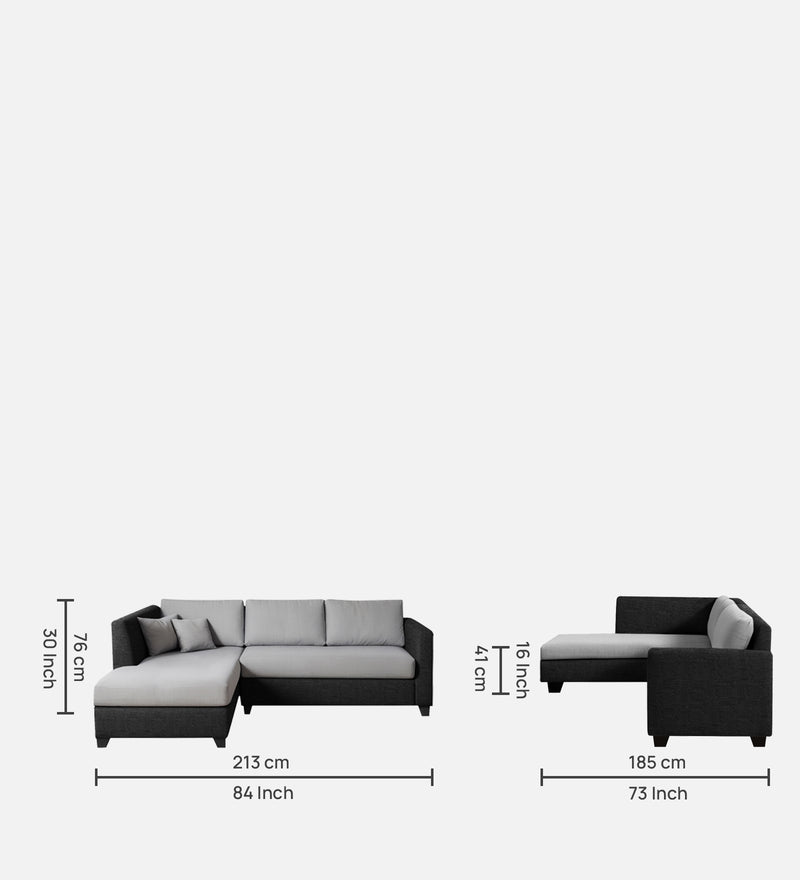 Bliss Fabric LHS 5 Seater Sectional Sofa In Mystic Black & Velvet Grey Colour
