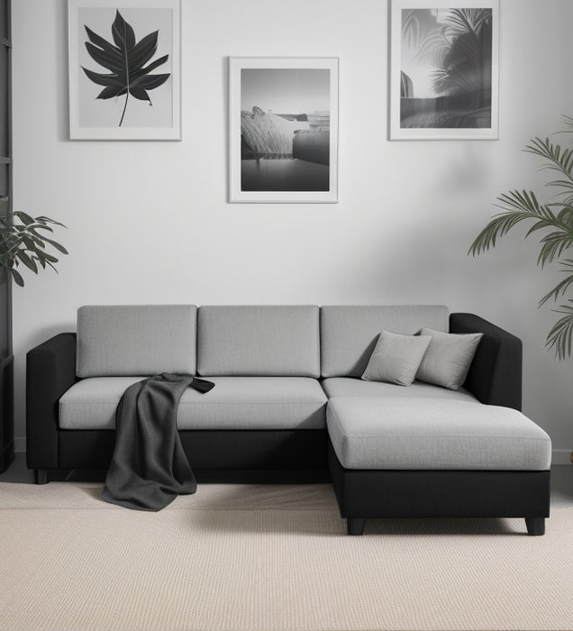 Bliss Fabric RHS 5 Seater Sectional Sofa In Mystic Black & Velvet Grey Colour