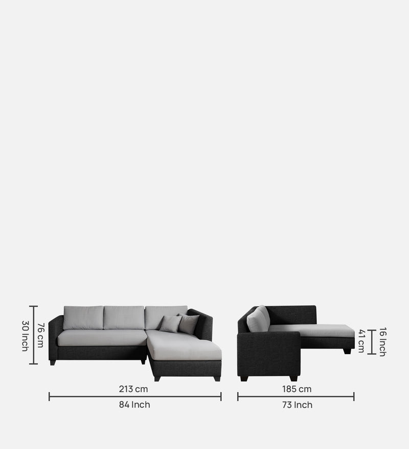 Bliss Fabric RHS 5 Seater Sectional Sofa In Mystic Black & Velvet Grey Colour