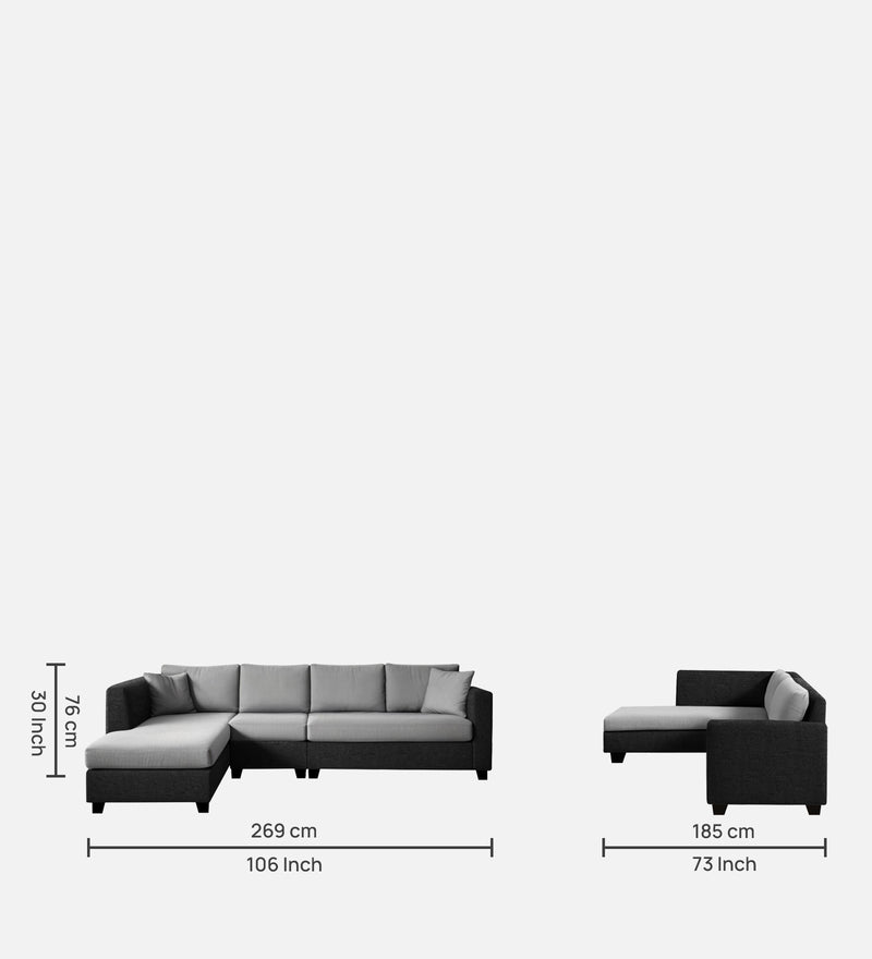 Bliss Fabric LHS 6 Seater Sectional Sofa In Mystic Black & Velvet Grey Colour