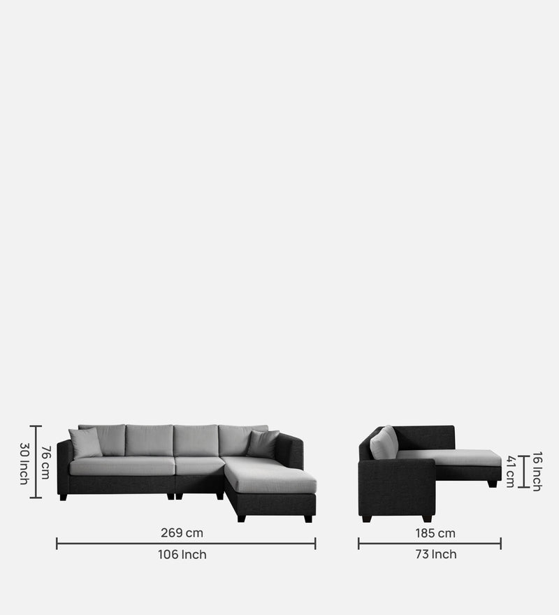 Bliss Fabric RHS 6 Seater Sectional Sofa In Mystic Black & Velvet Grey Colour
