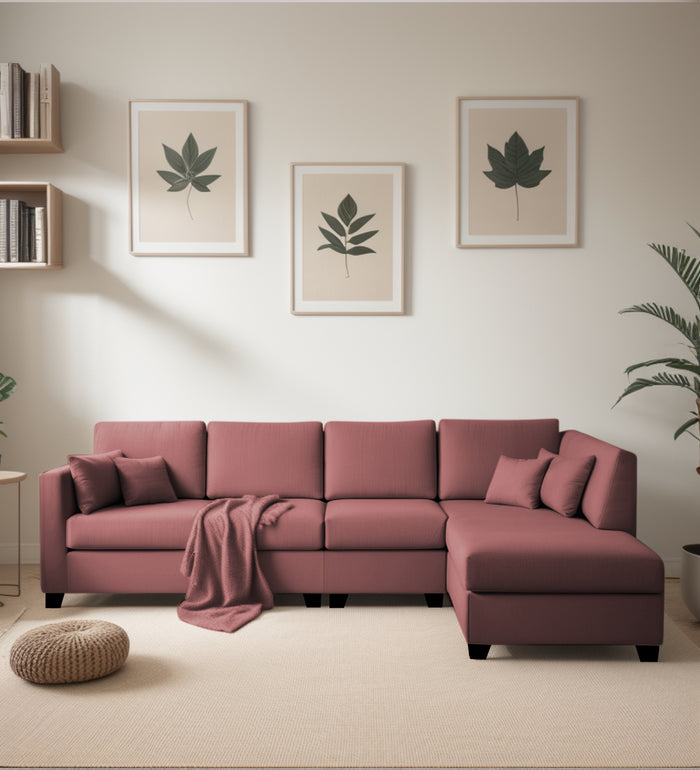 Bliss Velvet RHS 6 Seater Sectional Sofa In Berry Wine Colour