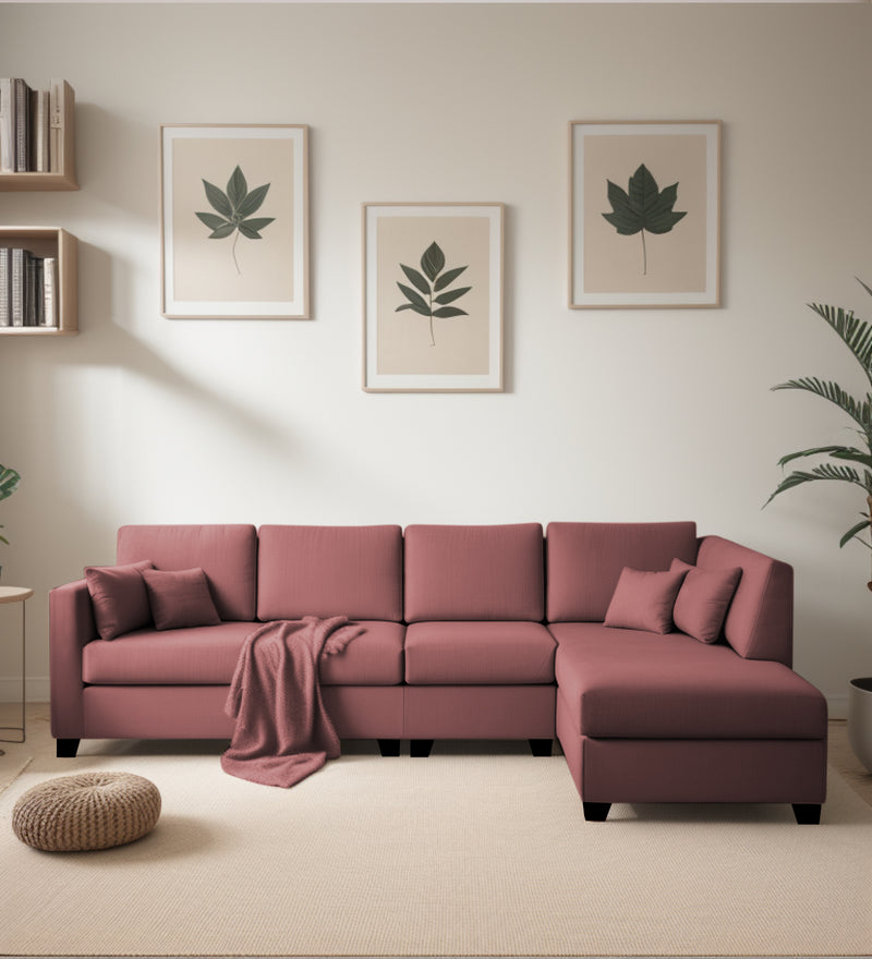 Bliss Velvet RHS 6 Seater Sectional Sofa In Berry Wine Colour