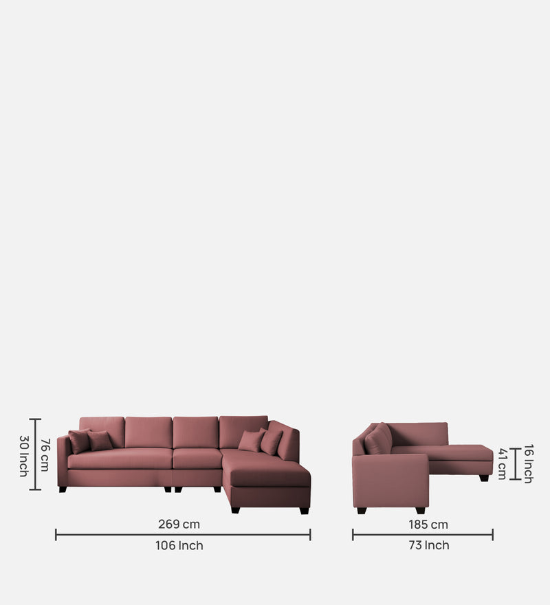 Bliss Velvet RHS 6 Seater Sectional Sofa In Berry Wine Colour