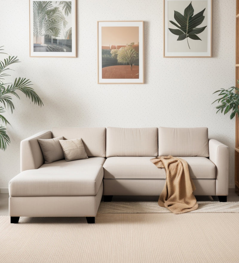 Bliss Velvet LHS 5 Seater Sectional Sofa In Camel Beige Color