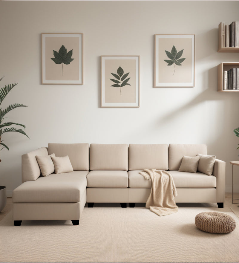 Bliss Velvet LHS 6 Seater Sectional Sofa In Camel Beige Color