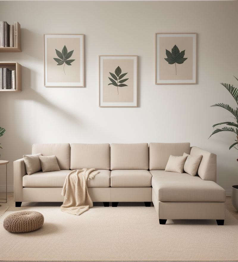 Bliss Velvet RHS 6 Seater Sectional Sofa In Camel Beige Color