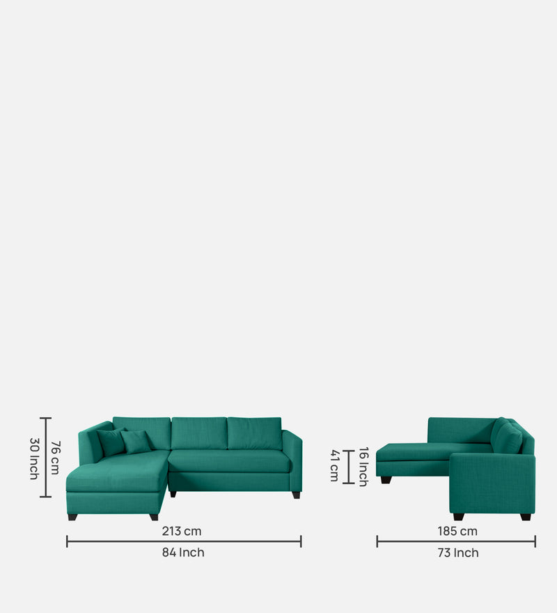 Bliss Fabric LHS 5 Seater Sectional Sofa In Cerulean Blue Color