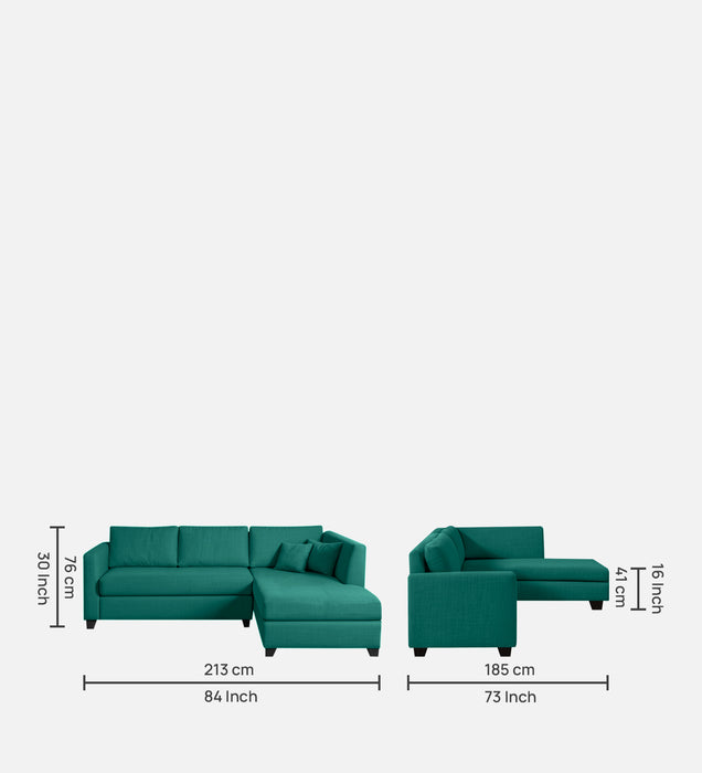 Bliss Fabric RHS 5 Seater Sectional Sofa In Cerulean Blue Color
