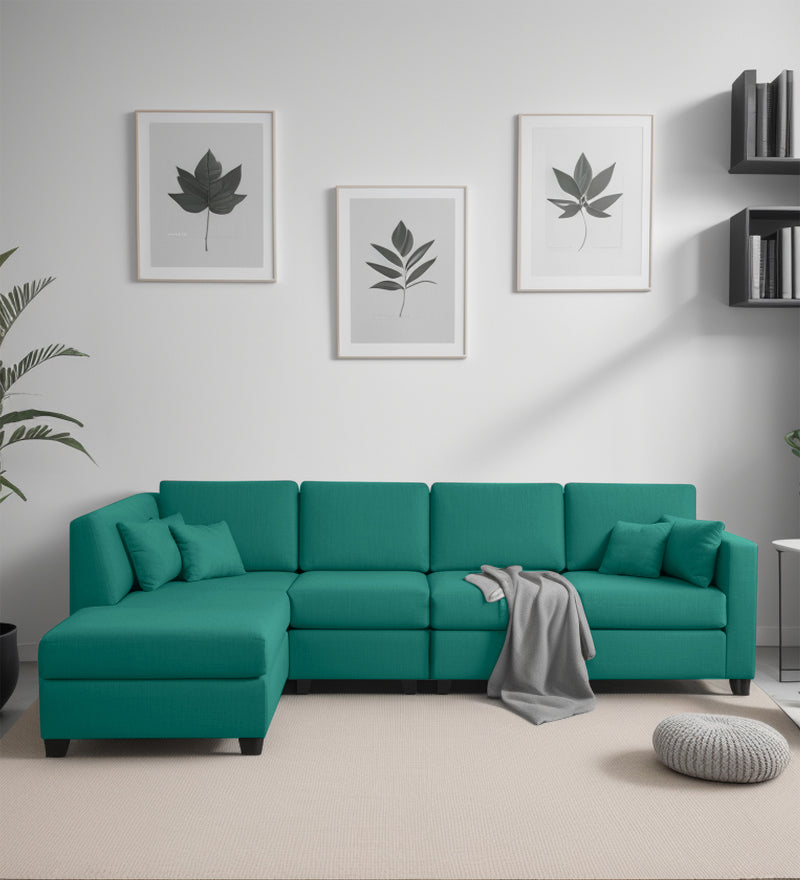 Bliss Fabric LHS 6 Seater Sectional Sofa In Cerulean Blue Color