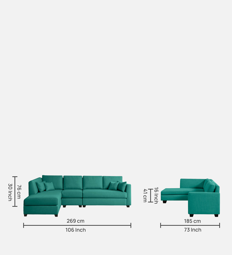 Bliss Fabric LHS 6 Seater Sectional Sofa In Cerulean Blue Color