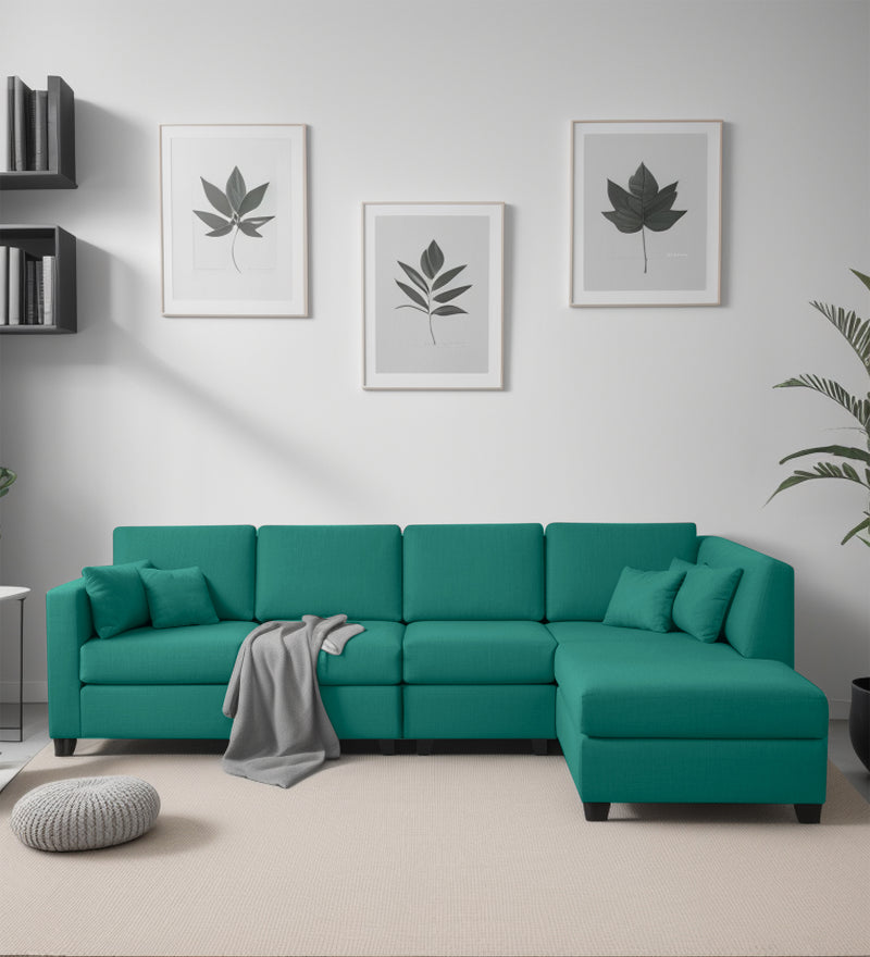 Bliss Fabric RHS 6 Seater Sectional Sofa In Cerulean Blue Color