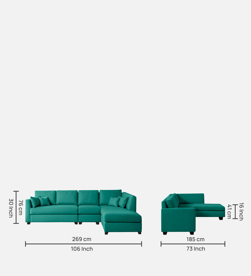 Bliss Fabric RHS 6 Seater Sectional Sofa In Cerulean Blue Color