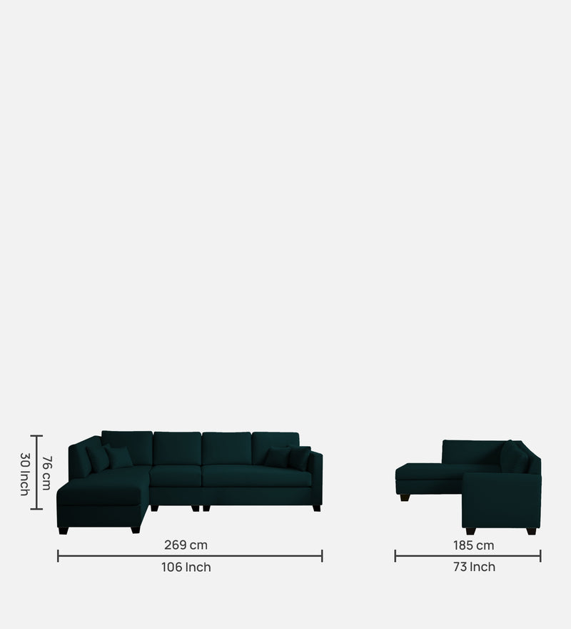 Bliss Velvet LHS 6 Seater Sectional Sofa In Emerald Green Color