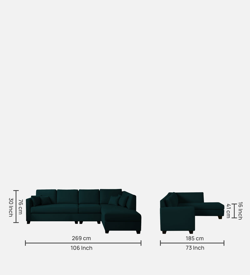Bliss Velvet RHS 6 Seater Sectional Sofa In Emerald Green Color