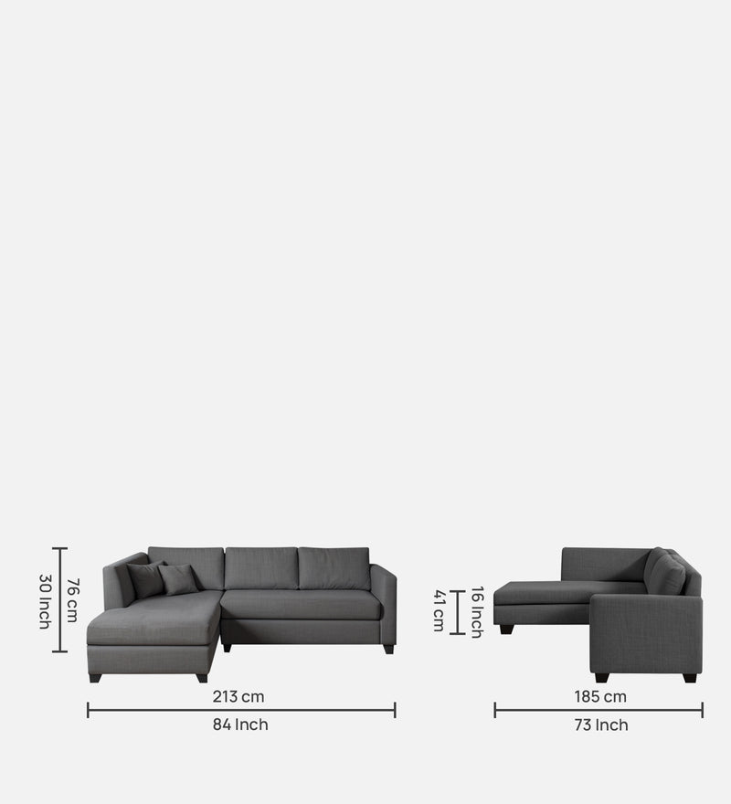 Bliss Fabric LHS 5 Seater Sectional Sofa In Grey Colour