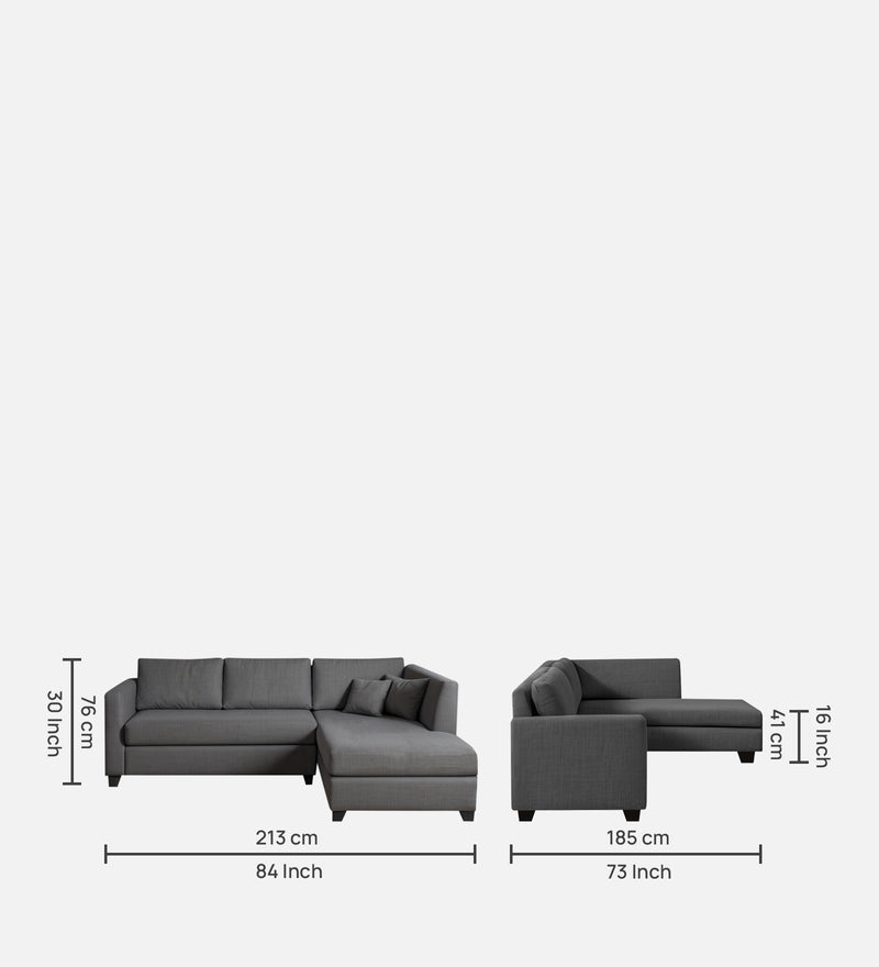 Bliss Fabric RHS 5 Seater Sectional Sofa In Grey Colour