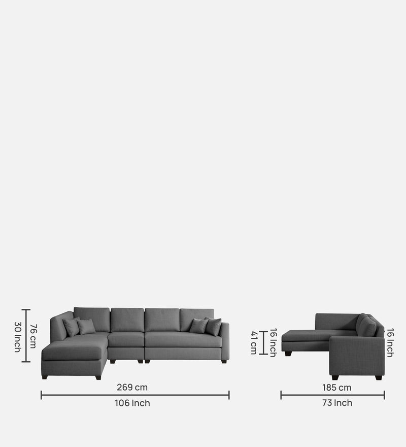 Bliss Fabric LHS 6 Seater Sectional Sofa In Grey Colour