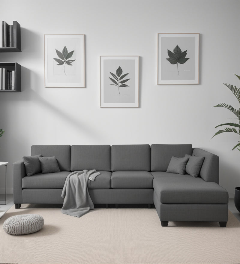 Bliss Fabric RHS 6 Seater Sectional Sofa In Grey Colour