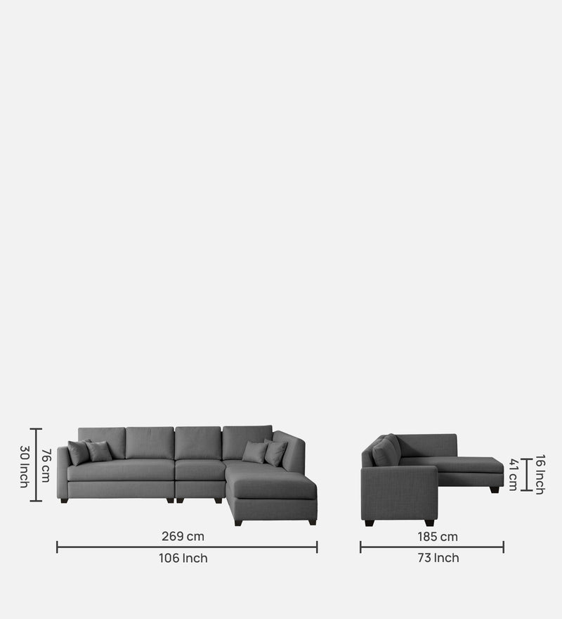 Bliss Fabric RHS 6 Seater Sectional Sofa In Grey Colour