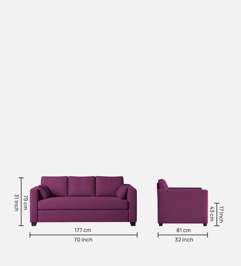 Bliss Fabric 3 Seater Sofa In Mulberry Colour