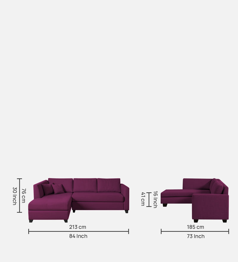 Bliss Fabric LHS 5 Seater Sectional Sofa In Mulberry Colour