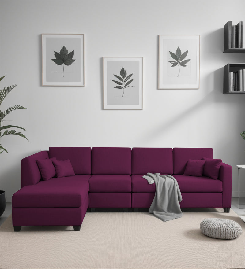 Bliss Fabric LHS 6 Seater Sectional Sofa In Mulberry Colour