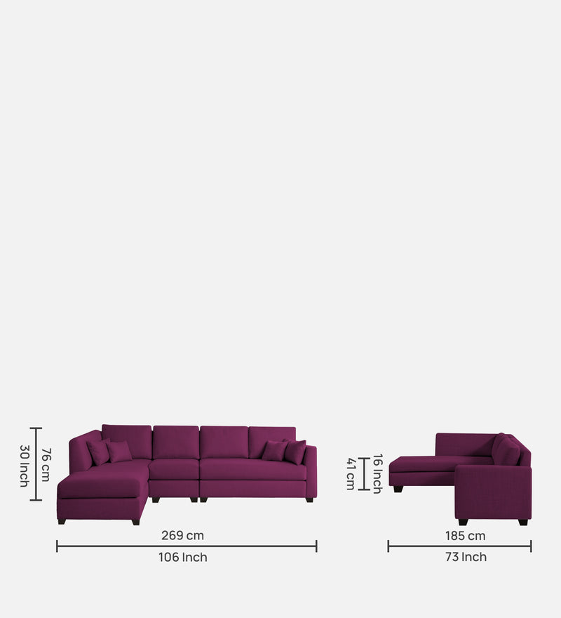 Bliss Fabric LHS 6 Seater Sectional Sofa In Mulberry Colour