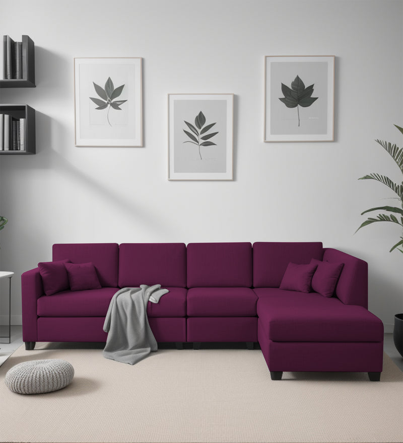 Bliss Fabric RHS 6 Seater Sectional Sofa In Mulberry Colour
