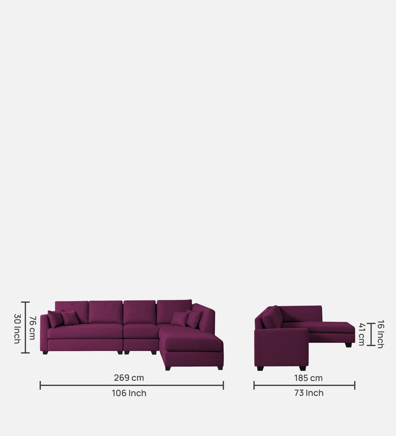 Bliss Fabric RHS 6 Seater Sectional Sofa In Mulberry Colour